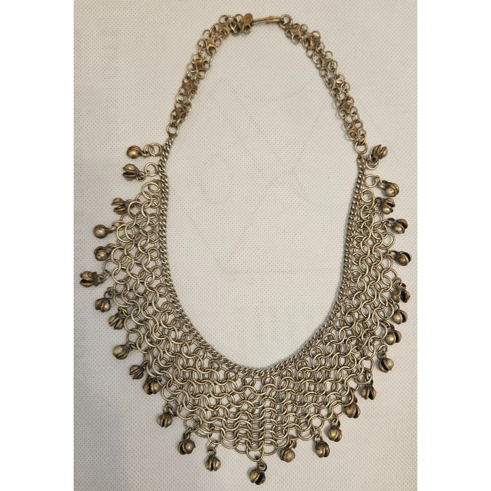 Bell Choker Necklace Statement Chainmail Bib Festival Tribal Jewelry